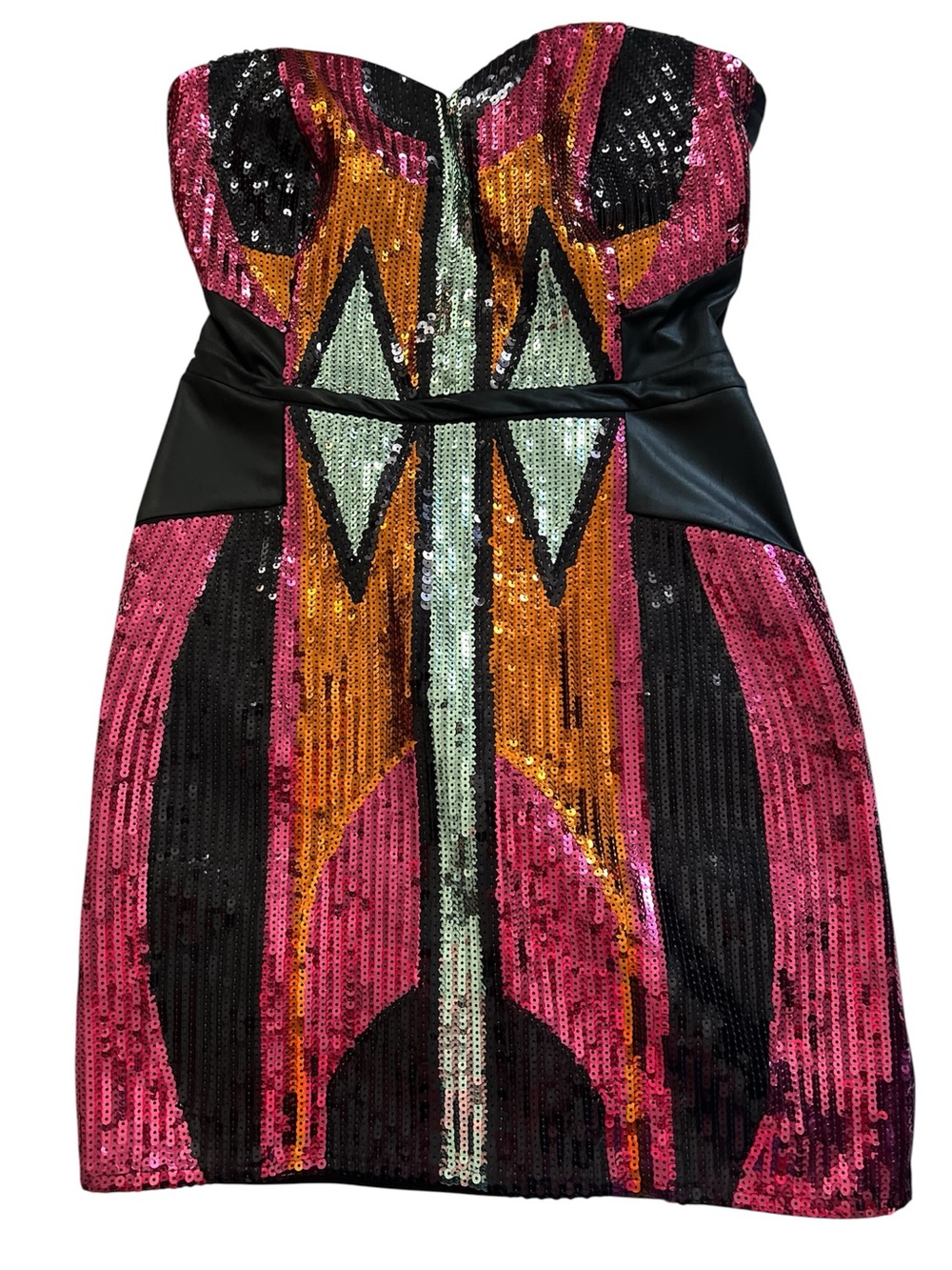 2B Bebe Sequin Mini Dress Strapless Colorblock Bodycon Y2K Glam M - Picture 2 of 8